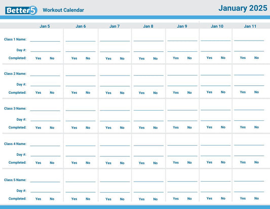 Better5 2025 Weekly Workout Calendar